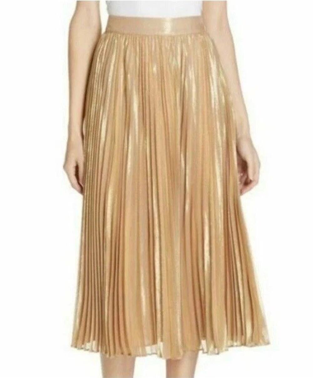 NWOT Kate Spade Gold Fluid Pleated Midi Skirt Shimmering Metallic Fabric Size 6
